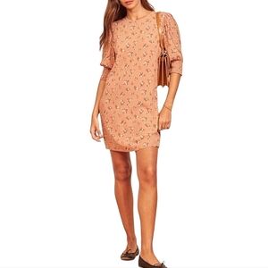 Reformation Jeans Lea Ina‎ Neutral Floral Print Shift Dress Peachy Pink